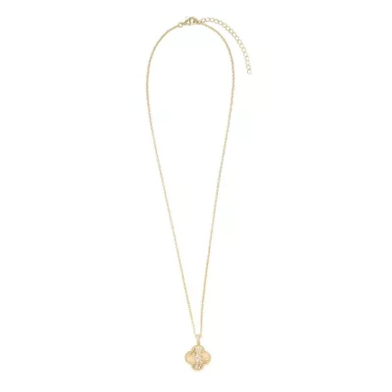 Gold Plated 16" + 2" Cubic Zirconia Clover Necklace