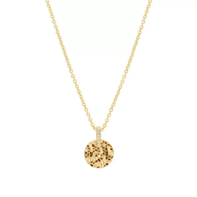 Gold Plated 16" + 2" Cubic Zirconia Pebbled Disc Necklace