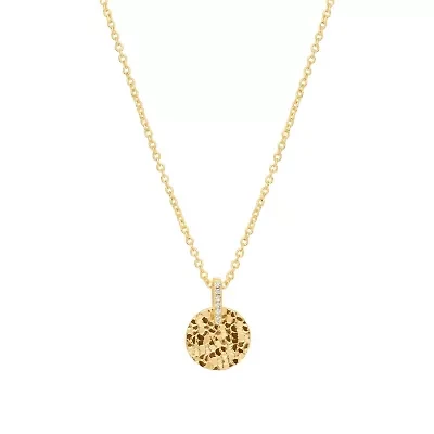 Gold Plated 16" + 2" Cubic Zirconia Pebbled Disc Necklace