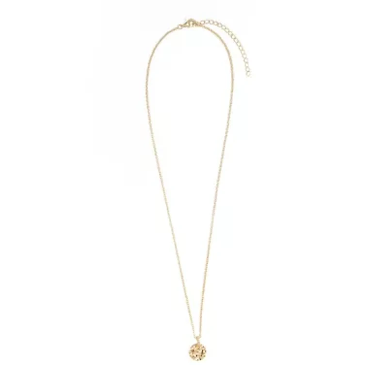 Gold Plated 16" + 2" Cubic Zirconia Pebbled Disc Necklace