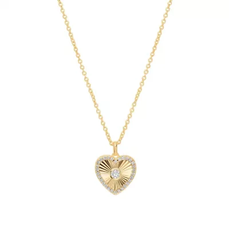 Gold Plated 16" + 2" Cubic Zirconia Sunburst Heart Necklace