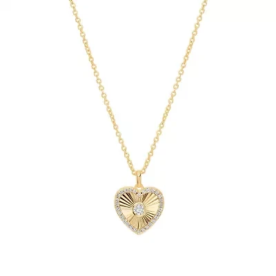 Gold Plated 16" + 2" Cubic Zirconia Sunburst Heart Necklace