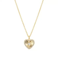 Gold Plated 16" + 2" Cubic Zirconia Sunburst Heart Necklace