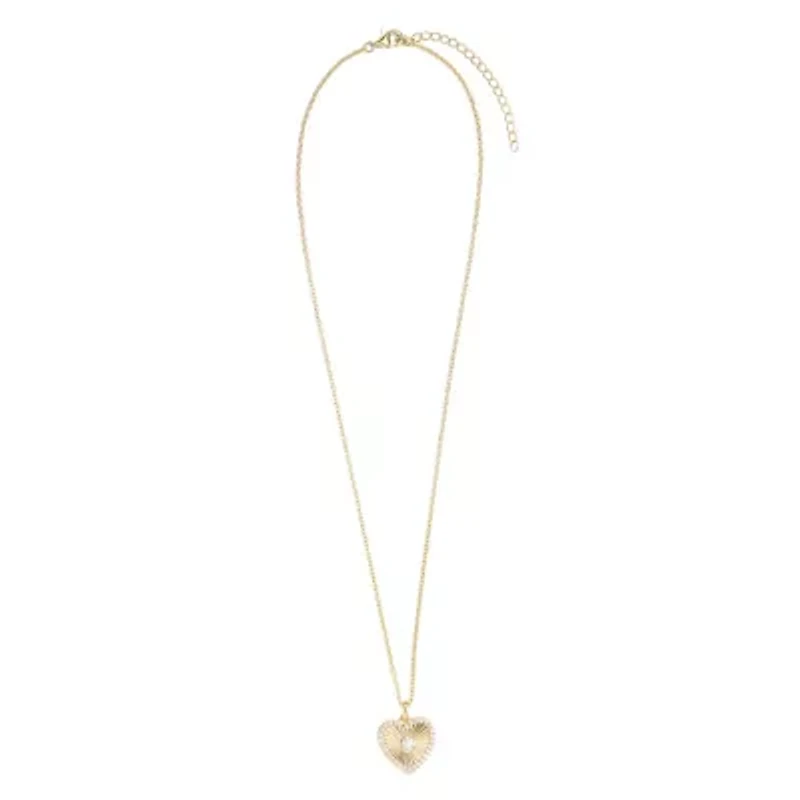 Gold Plated 16" + 2" Cubic Zirconia Sunburst Heart Necklace