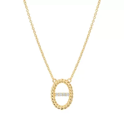 Gold Plated 16" +2" Ribbed Oval Cubic Zirconia Bar Necklace