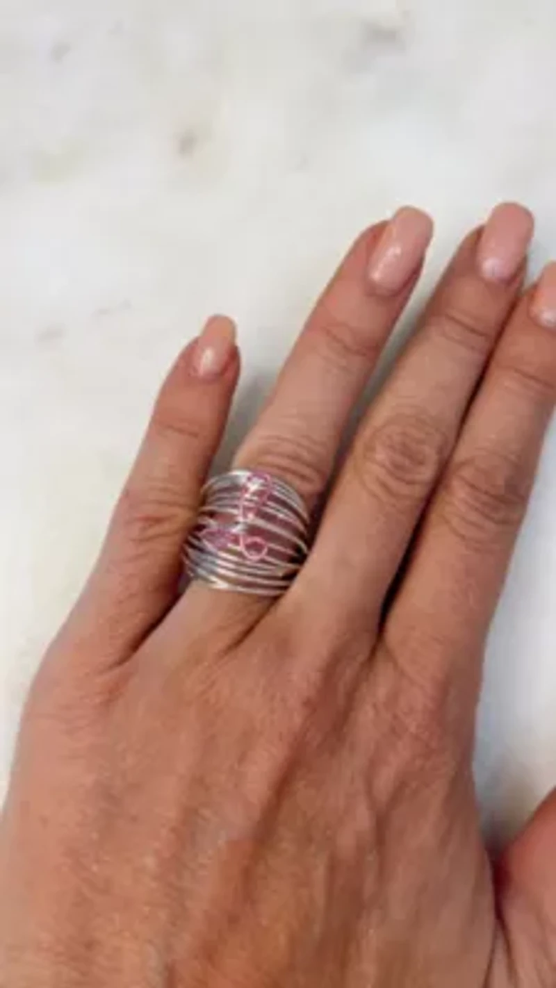 Marcia Wire Wrap Ring Silver With Breast Cancer Ribbon