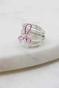 Marcia Wire Wrap Ring Silver With Breast Cancer Ribbon