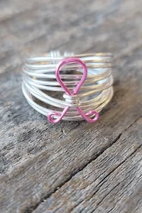 Marcia Wire Wrap Ring Silver With Breast Cancer Ribbon