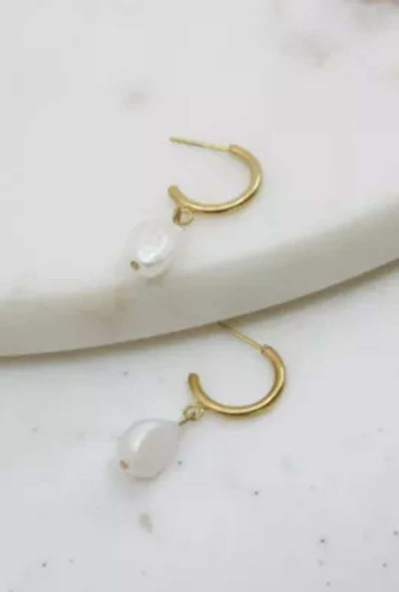 Hoop Earrings With Baroque Pearl Drop