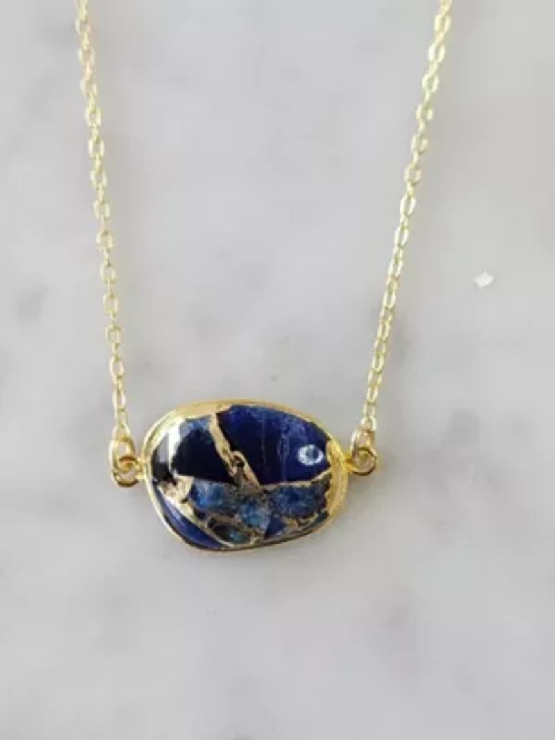 Mrs Parker Necklace In Gold Blue Mojave Copper Turquoise