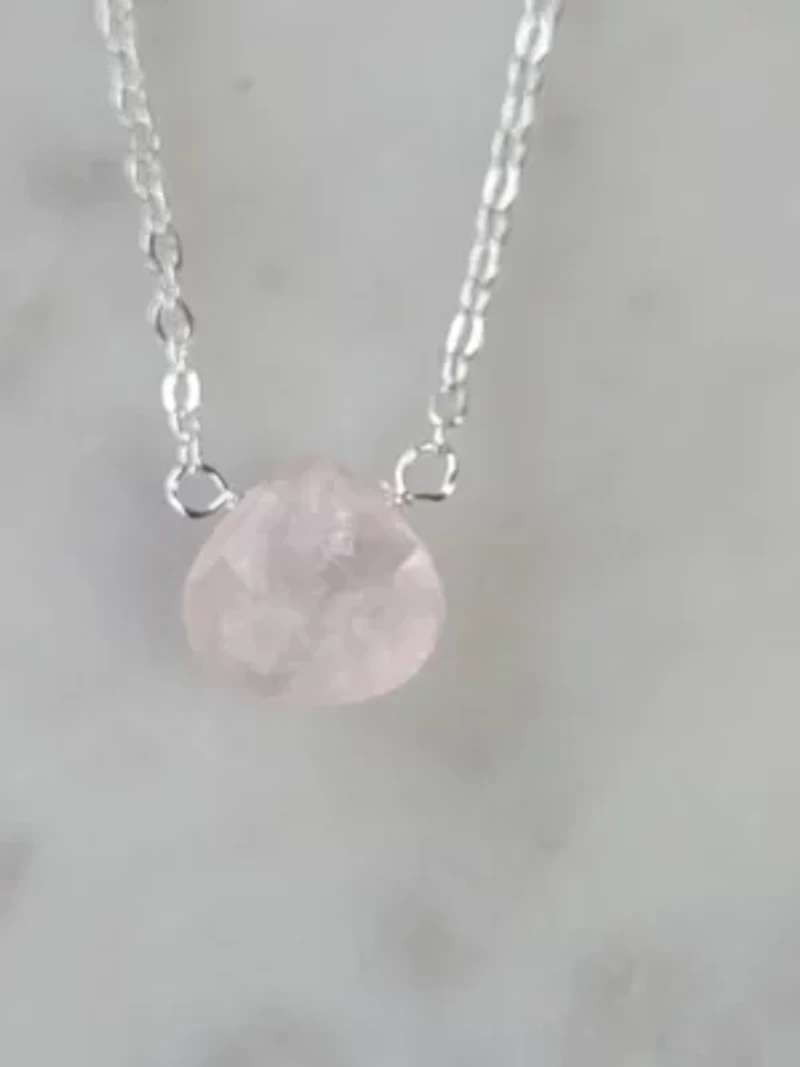 Stephanie Delicate Drop Necklace In Silver Rose Quartz