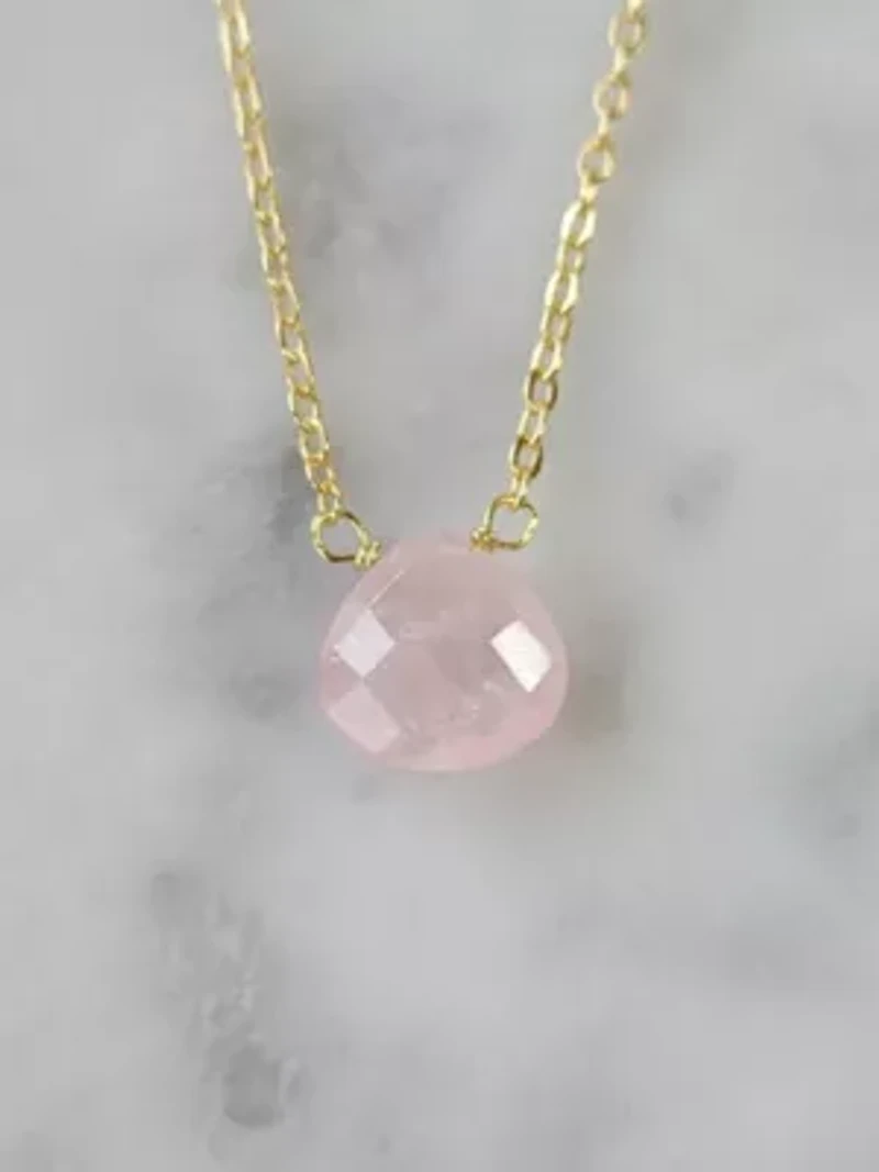 Stephanie Delicate Drop Necklace In Silver Rose Quartz