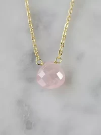 Stephanie Delicate Drop Necklace In Silver Rose Quartz