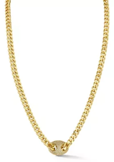 Link Chain Collar Necklace with Cubic Zirconia