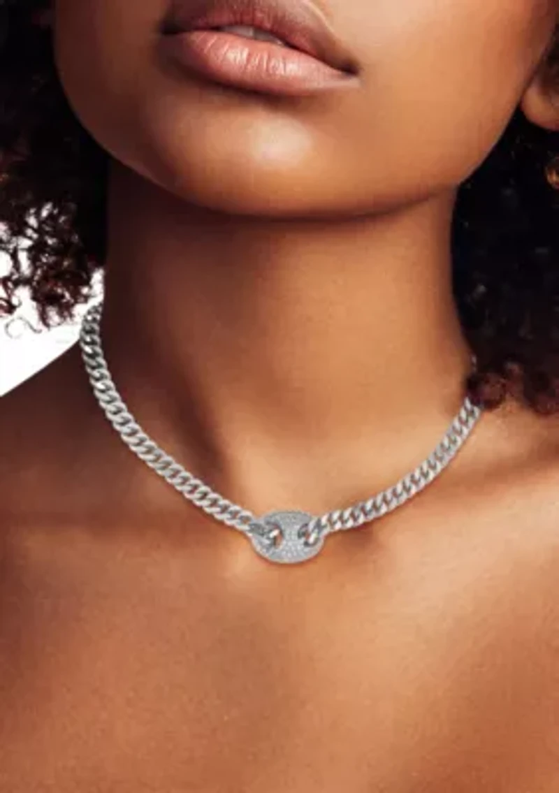 Link Chain Collar Necklace with Cubic Zirconia