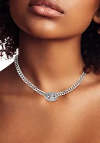 Link Chain Collar Necklace with Cubic Zirconia