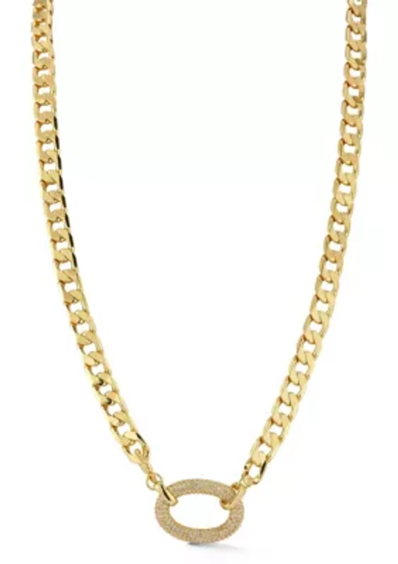 Pave Cubic Zirconia Link Square Curb Chain Necklace
