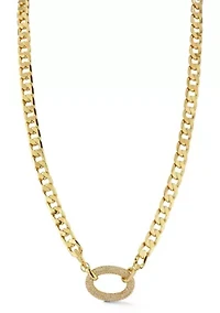 Pave Cubic Zirconia Link Square Curb Chain Necklace