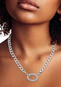 Pave Cubic Zirconia Link Square Curb Chain Necklace