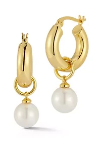 Pearl Charm Bold Hoop Earrings