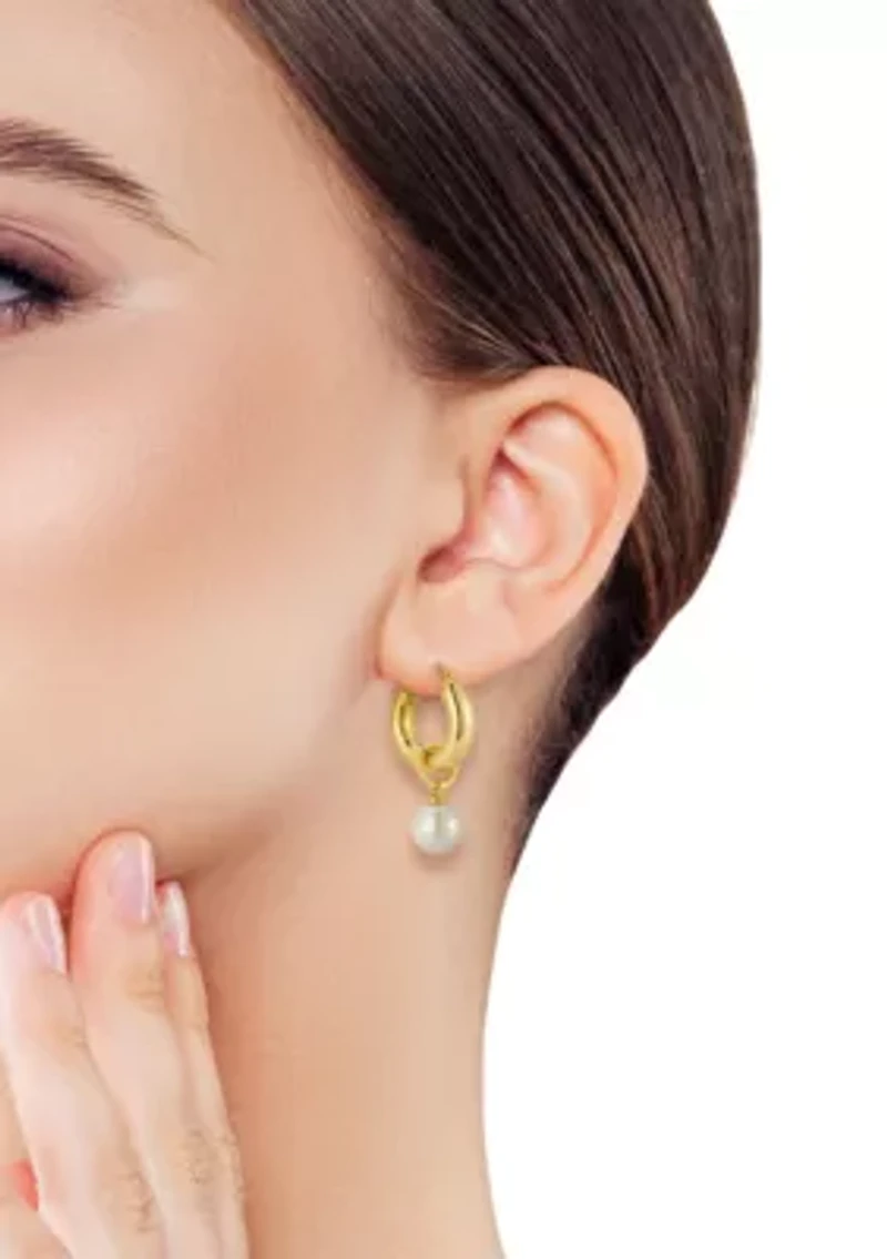 Pearl Charm Bold Hoop Earrings