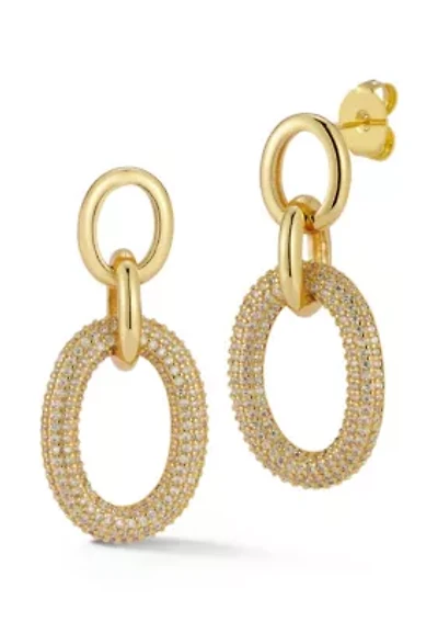 Pave Oval Link Dangle Earrings