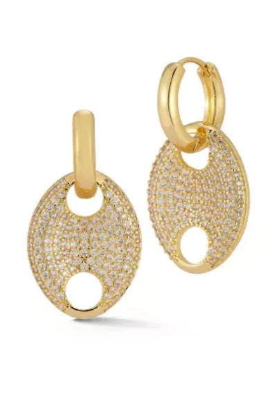 Pave Mariner Link Drop Huggie Hoop Earrings