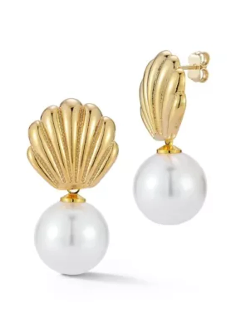 Cubic Zirconia Shell Pearl Drop Earrings
