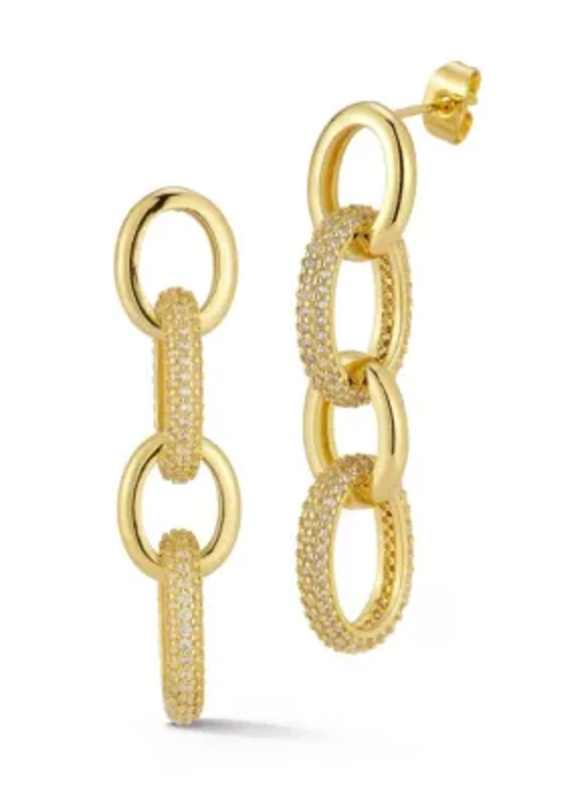 Pave Oval Link Drop Earrings