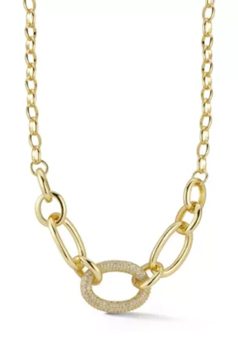 Pave Cubic Zirconia Graduated Open Link Chain Necklace