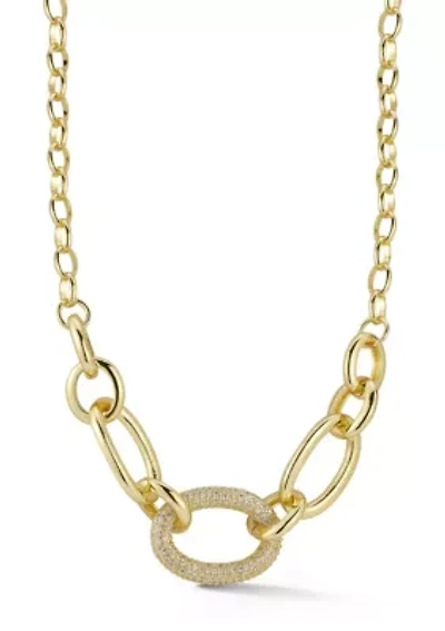 Pave Cubic Zirconia Graduated Open Link Chain Necklace