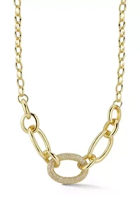 Pave Cubic Zirconia Graduated Open Link Chain Necklace