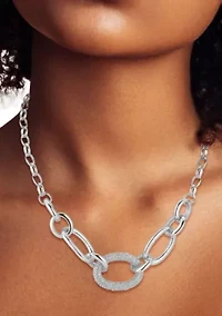 Pave Cubic Zirconia Graduated Open Link Chain Necklace