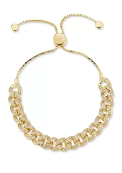 Sterling Silver Cubic Zirconia Curb Link Adjustable Bracelet