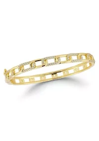 Sterling Silver Cubic Zirconia Curb Link Bangle Bracelet