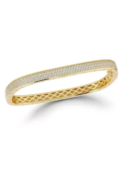 Sterling Silver Pave Cubic Zirconia Square Bangle Bracelet