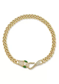 Sterling Silver Pave Cubic Zirconia Snake Head Curb Link Bracelet