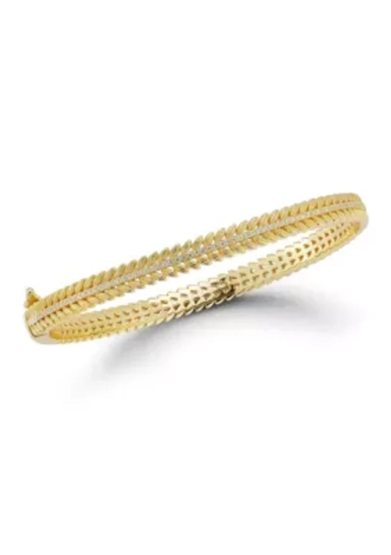 Sterling Silver Cubic Zirconia Feather Bangle Bracelet