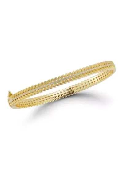 Sterling Silver Cubic Zirconia Feather Bangle Bracelet