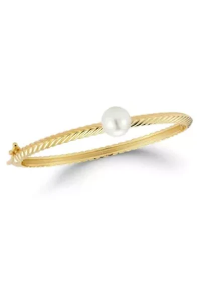 Sterling Silver Fluted Pearl Bangle Bracelet