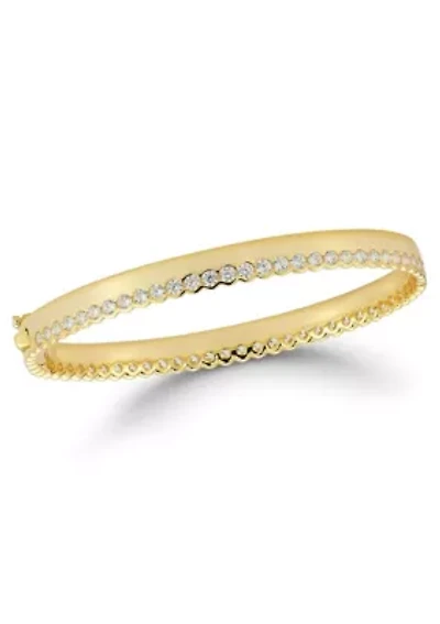 Sterling Silver Half Pave Bangle Bracelet