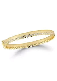 Sterling Silver Half Pave Bangle Bracelet