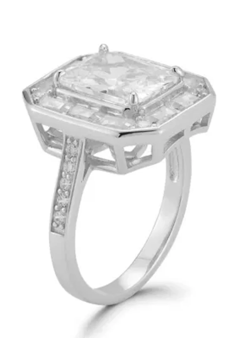 Sterling Silver Radiant Cut Cubic Zirconia Cocktail Ring