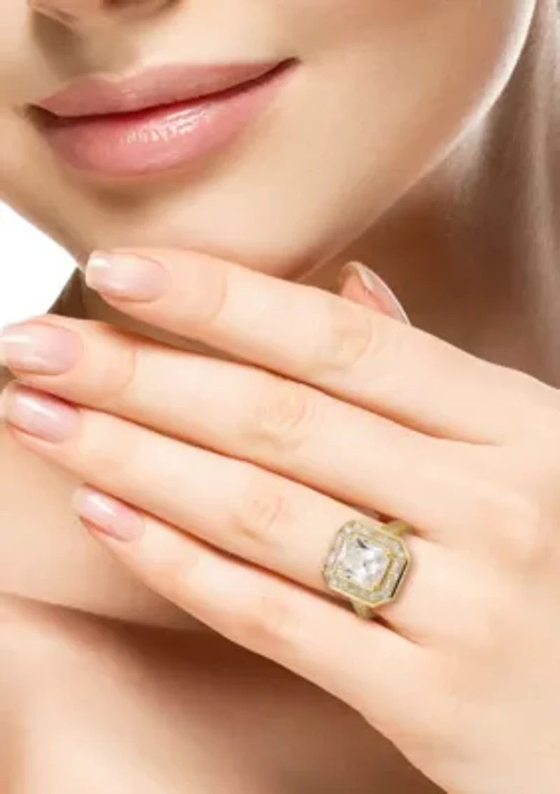 Sterling Silver Radiant Cut Cubic Zirconia Cocktail Ring