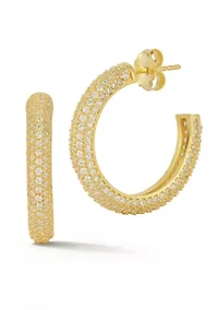 Sterling Silver Pave Hoop Earrings