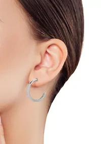 Sterling Silver Half Pave Hoop Earrings