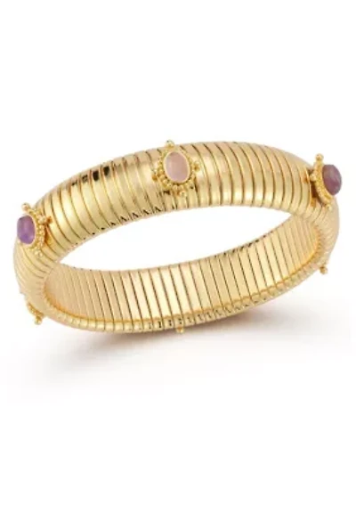 Synthetic Amethyst Vintage Tubogas Bold Bangle Bracelet