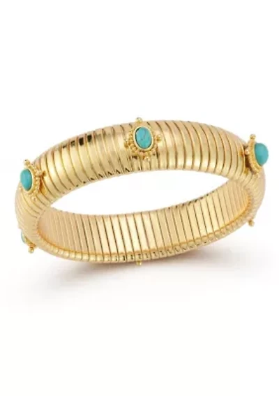 Synthetic Turquoise Vintage Tubogas Bold Bangle Bracelet