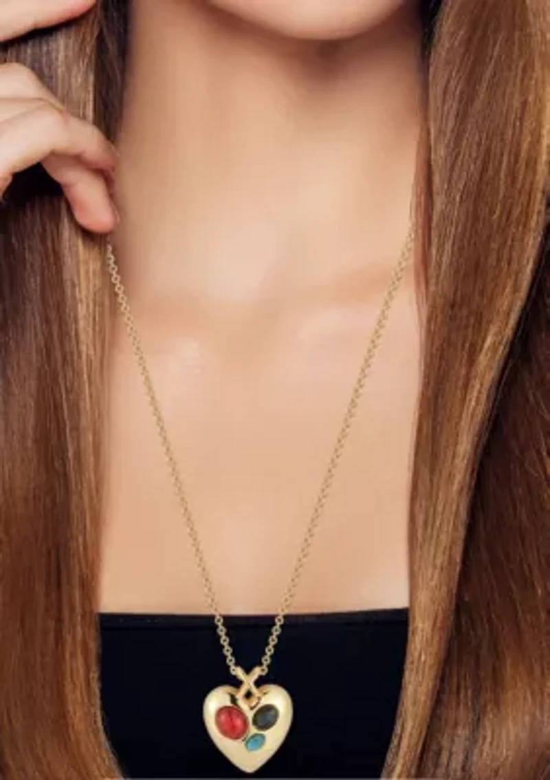 Synthethic Gemstone Puffed Heart Necklace