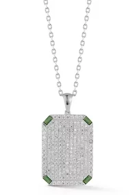 Sterling Silver Pave Tag Pendant Necklace